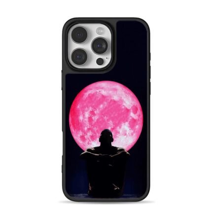 Pink full moon muscular man silhouette iPhone 16 Pro Max Black Case