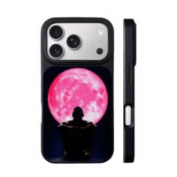 Pink full moon muscular man silhouette iPhone 17 Pro Max Black Case