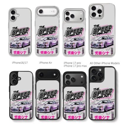 Pink JDM race car Speed Community Chris Brown Phone Case Black Electroplated Silver For Iphone 11 To 17