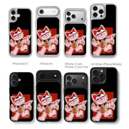 Pink maneki neko lucky cat with tag Chris Brown Phone Case Black Electroplated Silver For Iphone 11 To 17