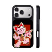 Pink maneki neko lucky cat with tag iPhone 17 Pro Max Black Case