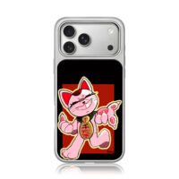 Pink maneki neko lucky cat with tag iPhone 17 Pro Max Electroplated Silver Case1