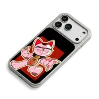 Pink maneki neko lucky cat with tag iPhone 17 Pro Max Electroplated Silver Case2