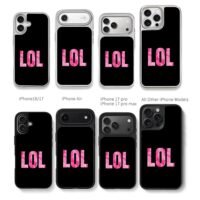 Pink polygonal LOL text on black bg Chris Brown Phone Case Black Electroplated Silver For Iphone 11 To 17