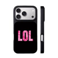 Pink polygonal LOL text on black bg iPhone 17 Pro Max Black Case