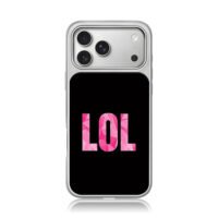 Pink polygonal LOL text on black bg iPhone 17 Pro Max Electroplated Silver Case1