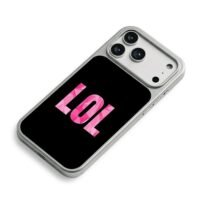 Pink polygonal LOL text on black bg iPhone 17 Pro Max Electroplated Silver Case2