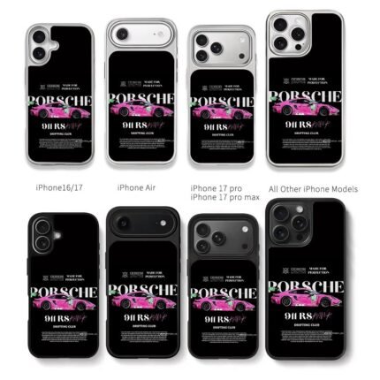 Pink Porsche 911 RS drift race car Chris Brown Phone Case Black Electroplated Silver For Iphone 11 To 17