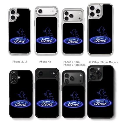 Pinup girl on blue neon Ford logo Chris Brown Phone Case Black Electroplated Silver For Iphone 11 To 17