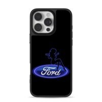 Pinup girl on blue neon Ford logo iPhone 16 Pro Max Black Case