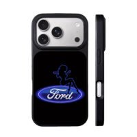 Pinup girl on blue neon Ford logo iPhone 17 Pro Max Black Case