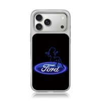 Pinup girl on blue neon Ford logo iPhone 17 Pro Max Electroplated Silver Case1