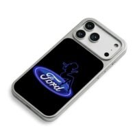 Pinup girl on blue neon Ford logo iPhone 17 Pro Max Electroplated Silver Case2