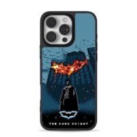 Pixel art Batman burning bat signal iPhone 16 Pro Max Black Case