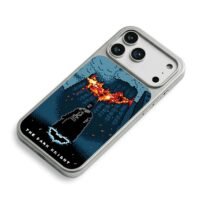 Pixel art Batman burning bat signal iPhone 17 Pro Max Electroplated Silver Case2