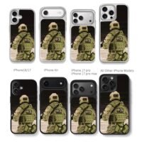 Pixel art FSB tactical camo soldier Chris Brown Phone Case Black Electroplated Silver For Iphone 11 To 17
