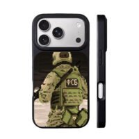 Pixel art FSB tactical camo soldier iPhone 17 Pro Max Black Case