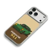 Pixel art green vintage Porsche 911 iPhone 17 Pro Max Electroplated Silver Case2