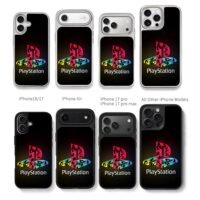 PlayStation logo with game figures Chris Brown Phone Case Black Electroplated Silver For Iphone 11 To 17