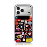 Pop band cartoon sticker collage iPhone 17 Pro Max Electroplated Silver Case1