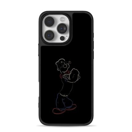 Popeye the Sailor line art cartoon iPhone 16 Pro Max Black Case