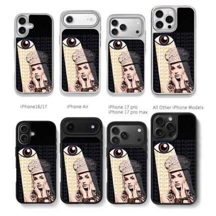 Poppy art with big eye and Im Poppy Chris Brown Phone Case Black Electroplated Silver For Iphone 11 To 17