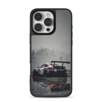 Porsche 92 race car foggy wet scene iPhone 16 Pro Max Black Case