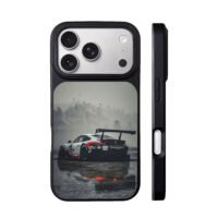 Porsche 92 race car foggy wet scene iPhone 17 Pro Max Black Case