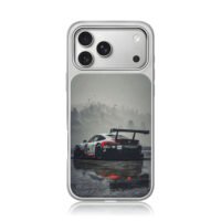 Porsche 92 race car foggy wet scene iPhone 17 Pro Max Electroplated Silver Case1
