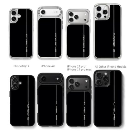 Porsche vertical text on black Chris Brown Phone Case Black Electroplated Silver For Iphone 11 To 17