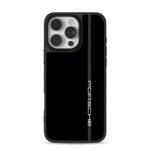 Porsche vertical text on black iPhone 16 Pro Max Black Case
