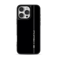 Porsche vertical text on black iPhone 16 Pro Max Black Case