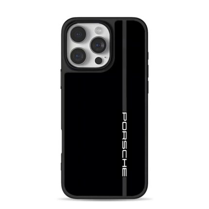 Porsche vertical text on black iPhone 16 Pro Max Black Case