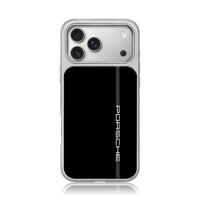Porsche vertical text on black iPhone 17 Pro Max Electroplated Silver Case1