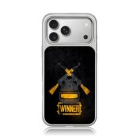 PUBG crossed rifles 3helmet winner iPhone 17 Pro Max Electroplated Silver Case1