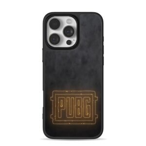 PUBG glowing neon logo dark bg iPhone 16 Pro Max Black Case