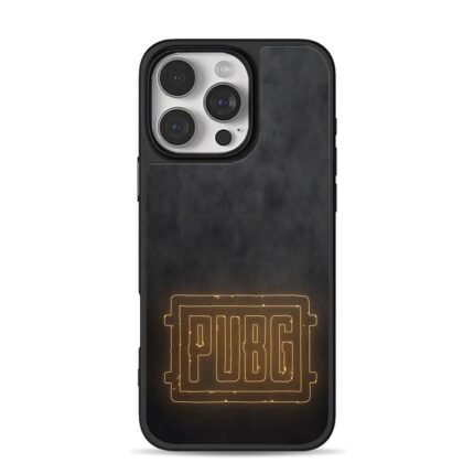 PUBG glowing neon logo dark bg iPhone 16 Pro Max Black Case