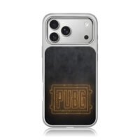 PUBG glowing neon logo dark bg iPhone 17 Pro Max Electroplated Silver Case1