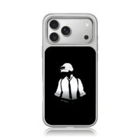 PUBG helmeted man in suit and tie iPhone 17 Pro Max Electroplated Silver Case1