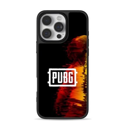 PUBG logo glitched fiery soldier iPhone 16 Pro Max Black Case
