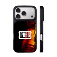 PUBG logo glitched fiery soldier iPhone 17 Pro Max Black Case