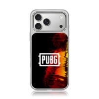PUBG logo glitched fiery soldier iPhone 17 Pro Max Electroplated Silver Case1