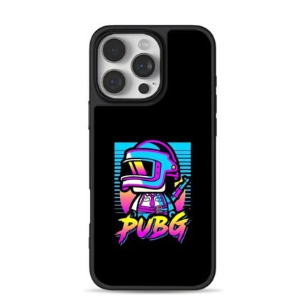 PUBG neon helmeted soldier with gun iPhone 16 Pro Max Black Case