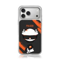 Pulsebi horned cat orange black art iPhone 17 Pro Max Electroplated Silver Case1