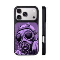Purple comic apoc gas mask art iPhone 17 Pro Max Black Case