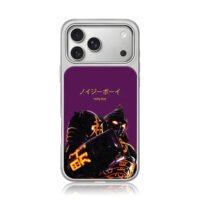 Purple glowing two Noisy Boy robots iPhone 17 Pro Max Electroplated Silver Case1