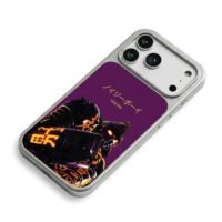 Purple glowing two Noisy Boy robots iPhone 17 Pro Max Electroplated Silver Case2