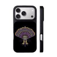 Purple jeweled vintage fan with bow iPhone 17 Pro Max Black Case