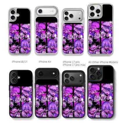 Purple JJK anime character stickers Chris Brown Phone Case Black Electroplated Silver For Iphone 11 To 17
