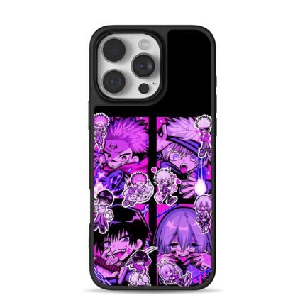 Purple JJK anime character stickers iPhone 16 Pro Max Black Case